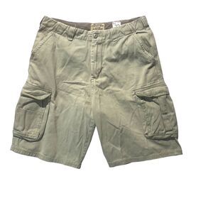Swiss Cross Cargo Shorts Men Size 32 Lt Green Twill 7Pocket Drawstring Baggy 10"